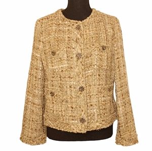 Studio Spotlight Old Navy Boucle Woven Button Front Lady Jacket Sz Med Tan Brown